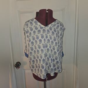 Anthropologie Terra Shirred Cotton Metallic Boho Floral Blouse XS